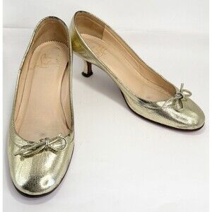Christian Louboutin Kitten Heels Gold Metallic w/ Bow Accent Vintage Sz EU 35.5